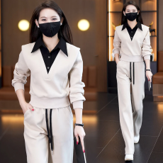 批发设计感假两件polo<b class='q'>衬衫</b>领春秋女士<b class='q'>运动服</b>套装2025休闲时尚两件套