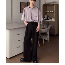 批发黑色直筒西裤垂坠感高级感那不勒斯裤子男高腰加长款高个子西装裤