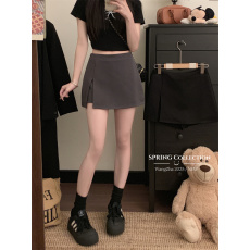 批发实拍实价 2026春夏新款辣妹纯色侧开叉短裙高腰显瘦大长腿A字裙