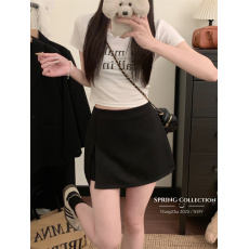 批发实拍实价 2026春夏新款辣妹纯色侧开叉短裙高腰显瘦大长腿A字裙
