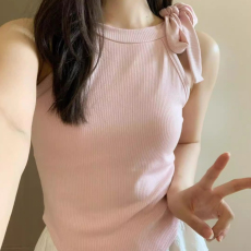 批发甜美纯色不规则绑带蝴蝶结吊带背心女带胸垫免穿<b class='q'>文胸</b>外穿短款上衣