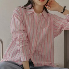 批发韩版春季设计感<b class='q'>条纹</b><b class='q'>衬衫</b>百搭休闲小众原宿风宽松<b class='q'>衬衣</b>防晒衣外套