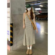 批发天猫抖音质量2026夏季新款韩版圆领休闲吊带裙女显瘦条纹针织<b class='q'>背心</b>