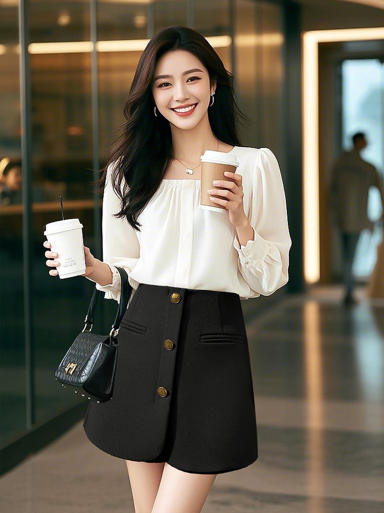 MY32# 短裤裙女2025春夏西装假两件阔腿裤高腰单排扣前裙后裤半身裙女裝貨源服裝批發
