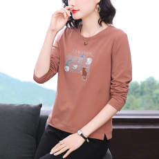 批发2026新款大码女士长袖套头T恤圆领<b class='q'>妈妈装</b>刺绣小衫洋气上衣女