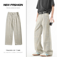 批发实拍2025春季新款半松紧橡筋风格纽扣腰头设计大气百搭休闲裤男