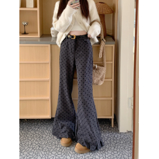 批发实拍设计感秋冬休闲裤微喇裤女配皮带高腰直筒裤阔腿裤垂感拖地裤