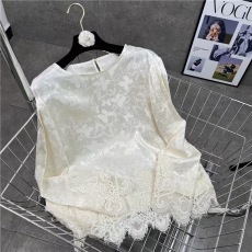 批发新中式圆领提花刺绣蝴蝶图案蕾丝花边国风小衫