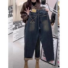 批发韩系chic 牛仔裤女2026春季新款<b class='q'>韩版</b>高腰宽松显瘦九分哈伦牛仔裤