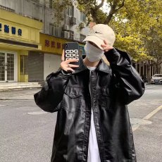 批发外套男秋<b class='q'>冬</b>季宽松休闲工装皮夹克美式复古机车皮衣炸街情侣高级感