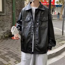 批发外套男秋<b class='q'>冬</b>季宽松休闲工装皮夹克美式复古机车皮衣炸街情侣高级感