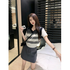 批发天猫抖音质量<b class='q'>假两件</b><b class='q'>针织衫</b>夏季新款条纹polo领小众设计感短袖爆款