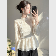 批发有货 2026春秋季新款<b class='q'>长袖</b>蕾丝衫独特新中式国风白色蕾丝上衣