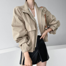 批发韩国chi春季立领拉链宽松大口袋设计长袖工装夹克短外套