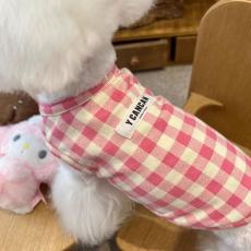 批发玫红色格子背心亲肤马尔济斯西施犬约克夏比熊宠物雪纳瑞猫狗衣服