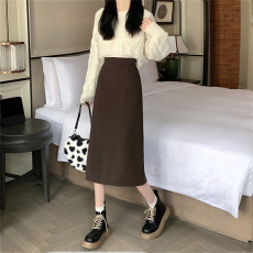 批发创峰毛呢开叉半身裙女<b class='q'>夏</b>季新款梨形身材包臀裙小个子中长款A字裙