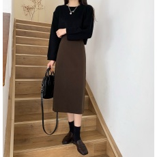 批发晨领中长款裙子秋季黑色小个子<b class='q'>包臀</b>裙a字<b class='q'>半身裙</b>秋冬气质新款女裙