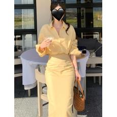 批发普吉套装~韩系亚麻时尚INS博主感松弛<b class='q'>衬衫</b>半裙两件套