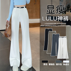 批发灰色高级感气质微喇<b class='q'>西装</b>裤女2026年夏新款高腰压褶不贴腿喇叭裤女