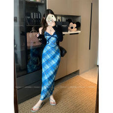 批发实拍 性感纯欲蝴蝶结<b class='q'>吊带</b><b class='q'>连衣裙</b>女格子修身包臀短裙