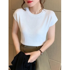 批发2026年新款冰丝<b class='q'>针织衫</b>女夏季薄款落肩袖宽松显瘦圆领短袖打底上衣