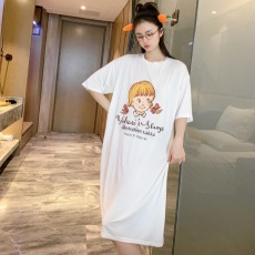 批发仿棉牛奶丝#夏季睡裙女宽松网红大码<b class='q'>孕妇</b><b class='q'>短袖</b>连衣裙<b class='q'>睡衣</b>过膝长裙