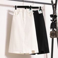 批发实拍夏款大码宽松弹力牛仔半身裙胖MM设计感显瘦中长款A字裙