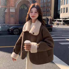 批发皮毛一体羊羔毛外套<b class='q'>女装</b>冬季大码胖mm高级减龄时髦设计感保暖<b class='q'>棉衣</b>