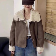 批发美拉德皮毛一体短款外套女冬季大码胖mm时尚高级感复古羊羔毛<b class='q'>棉衣</b>