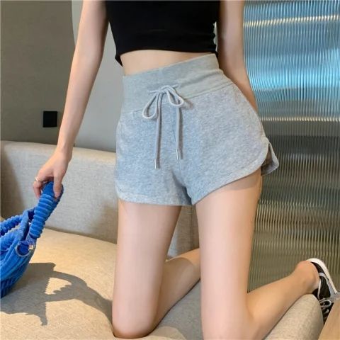 MY175#灰色宽松阔腿短裤女夏季新款高腰美式抽绳休闲直筒运动裤女裝貨源服裝批發