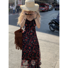 批发微胖气质性感显瘦蔷薇吊带连衣裙夏款显白女人味度假长裙长袖外套