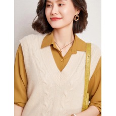批发<b class='q'>羊绒</b>马甲秋冬新款<b class='q'>女士</b>V领提花宽松加厚大码百搭套头无袖毛衣针织