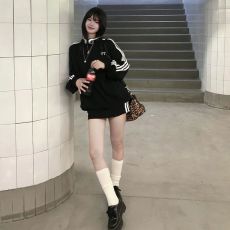 批发美式条纹撞色蝴蝶结宽松<b class='q'>长袖</b>运动风卫衣包臀半身短裙秋季两件套女