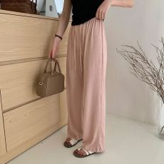 批发实拍春夏<b class='q'>新款</b>反包边褶皱阔腿裤子女夏季薄款高腰垂感冰丝运动