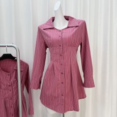 批发实拍红色条纹<b class='q'>气质</b>穿搭长袖<b class='q'>连衣裙</b>收腰高级复古显瘦衬衫短裙