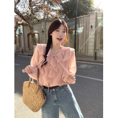 批发实拍 大码高级感轻奢减龄洋气衬衫2025新款女荷叶领小衫独特上衣