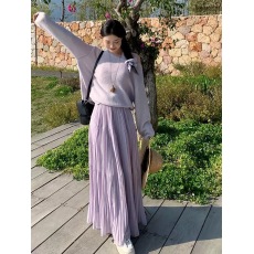 批发雨雾紫藤压褶半身裙女春季宽松a字裙褶皱大摆裙肌理感百褶双层裙