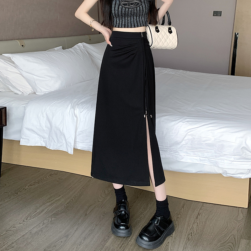 실사 중간 길이 치마 2026 봄 여름 새로운 한국 스타일 중간 길이 A라인 스커트 하이웨이스트 불규칙 타이트 스커트 여성