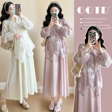 批发孕妇装新中式套装中国风高级感超火穿搭两件套装连衣裙<b class='q'>秋</b>季新款