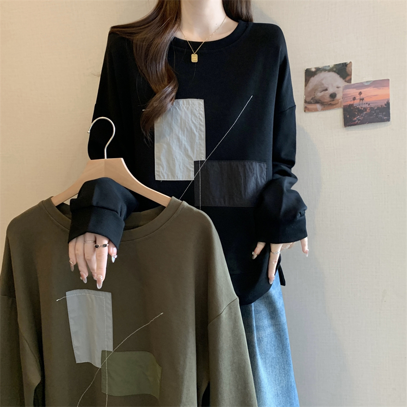 빅 사이즈 여성 의류 표지 배 느긋한 바람 긍정적 인 어깨 기본 셔츠 여성 봄 지방 mm 루즈핏 슬림해 보이는 표지 고기 긴팔 후드티