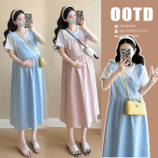 批发实拍~ 孕妇装夏季新款时尚宽松遮肚拼接纯棉<b class='q'>连衣裙</b>假两件夏季