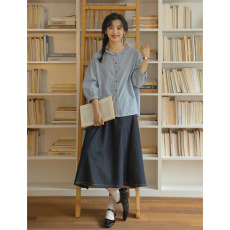 批发实拍2026春季新款 文艺日系休闲蓝色半身裙<b class='q'>百搭</b>牛仔裙