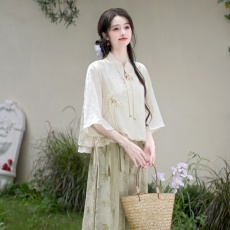 批发实拍亲冷感禅意风盘扣上衣+竹子休闲裤新中式<b class='q'>套装</b>