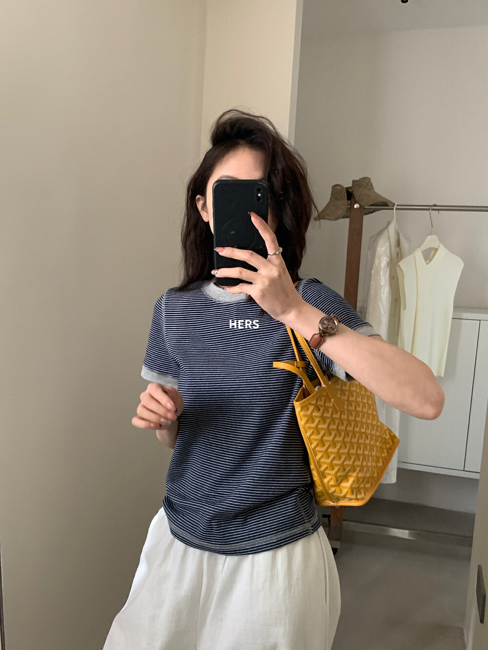 여름 켜기 새로운 미니멀리즘 ins 센스 보 주님 调性 스트라이프 배색 명시적 스티치 디자인 반팔 티셔츠 한국 스타일 패치워크 색상 맨위
