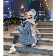 批发连帽牛仔外套女短款春秋季2025新款韩版宽松大码冬加绒软牛仔褂衣
