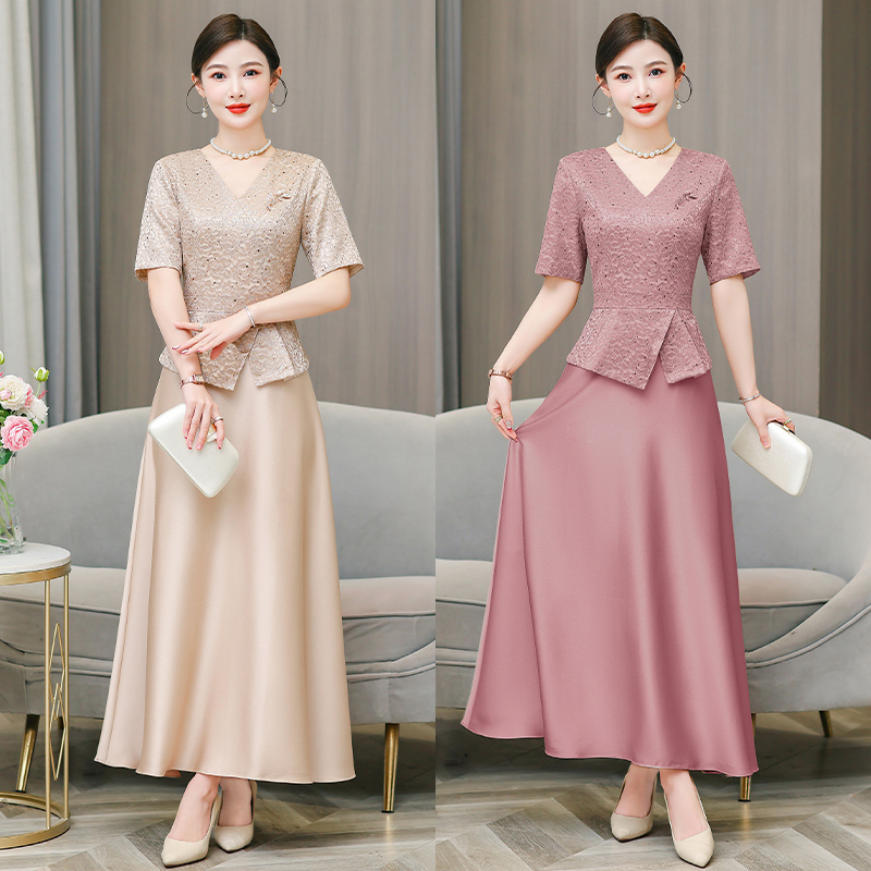 MY5068# 婚礼妈妈婚宴礼服喜婆婆装敬酒连衣裙修身夏女裝貨源服裝批發
