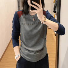 批发拼接撞色长袖T恤女装2026春秋新款时尚百搭字母洋气德绒保暖上衣