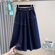 批发实拍<b class='q'>夏</b>春胖mm大码松紧腰牛仔中长款半身裙弹力韩版宽松显瘦a字裙