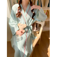 批发实拍实价 新款睡衣女韩系简约格子休闲宽松睡袍舒适家居服