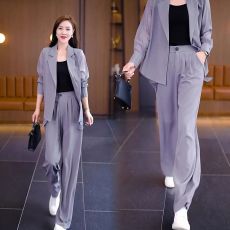批发西装套装女2025年秋季新款女装时尚气质西装<b class='q'>雪纺</b>衬衫阔腿裤两件套